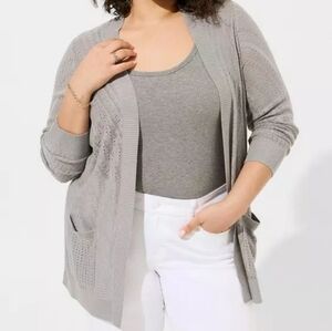 2X • Torrid • Soft Gray Pointelle Knit Cardigan